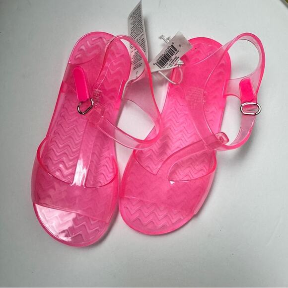 Old Navy Girl's Jelly Neon Pink Ankle Strap Flat Summer Sandals  Sz 10  NWT - Picture 3 of 8